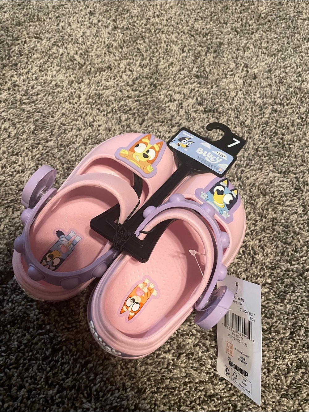 Kids' Pink and Lavender Slip-On Sandals - Size 7